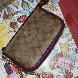 Coach Brown & Purple large wristlet w/ gol…